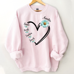 Lofaris Personalized Blue Daisy Flower Heart Aunt Sweatshirt
