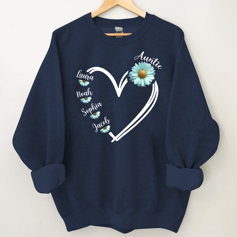Lofaris Personalized Blue Daisy Flower Heart Aunt Sweatshirt