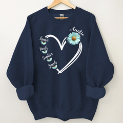 Lofaris Personalized Blue Daisy Flower Heart Aunt Sweatshirt