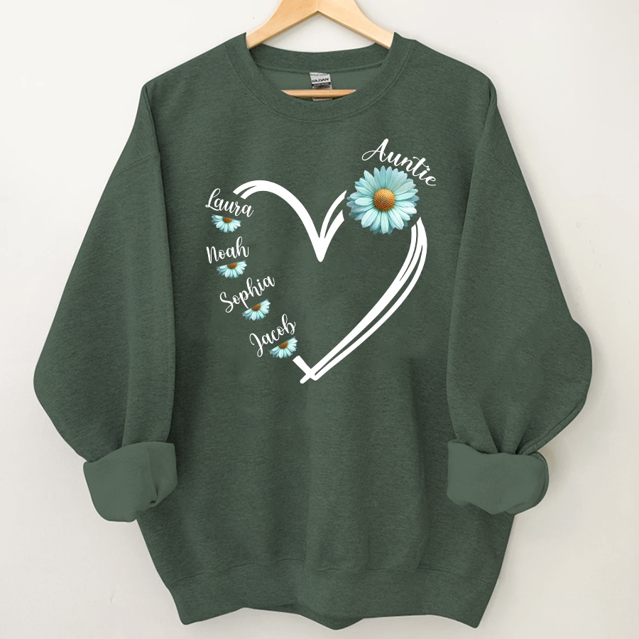 Lofaris Personalized Blue Daisy Flower Heart Aunt Sweatshirt