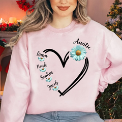 Lofaris Personalized Blue Daisy Flower Heart Aunt Sweatshirt