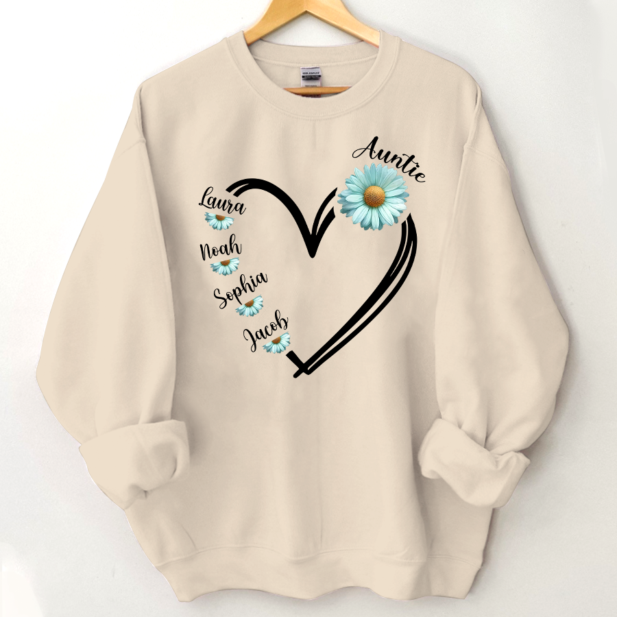 Lofaris Personalized Blue Daisy Flower Heart Aunt Sweatshirt