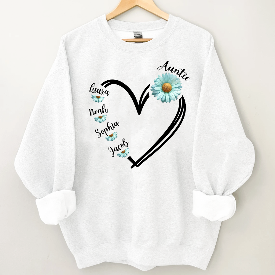 Lofaris Personalized Blue Daisy Flower Heart Aunt Sweatshirt