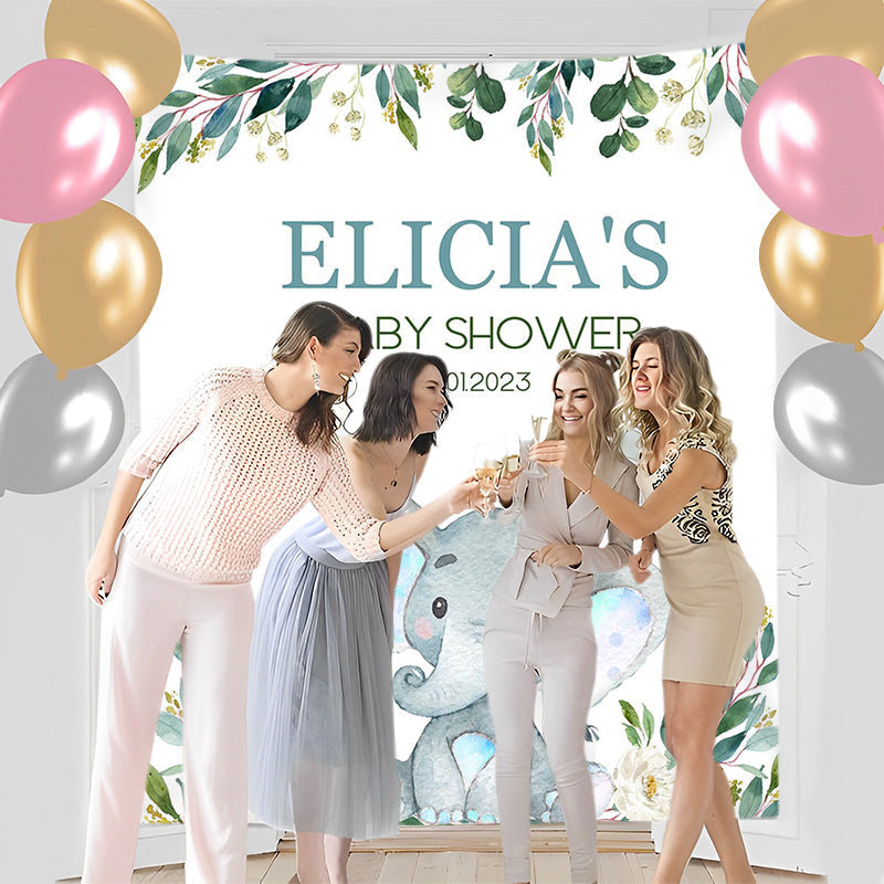 Lofaris Personalized Blue Elephant Baby Shower Backdrop