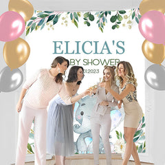 Lofaris Personalized Blue Elephant Baby Shower Backdrop