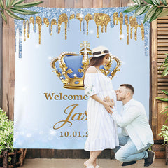Lofaris Personalized Blue Glitter Prince Baby Shower Backdrop