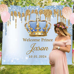 Lofaris Personalized Blue Glitter Prince Baby Shower Backdrop
