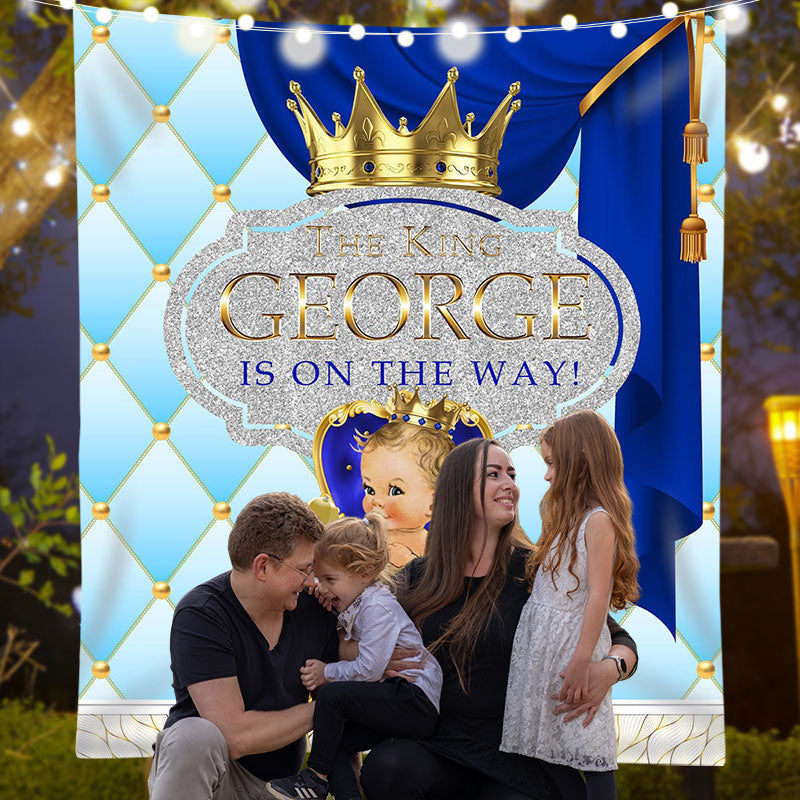 Lofaris Personalized Blue Little King Baby Shower Backdrop