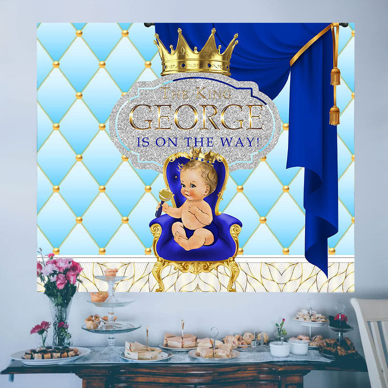 Lofaris Personalized Blue Little King Baby Shower Backdrop