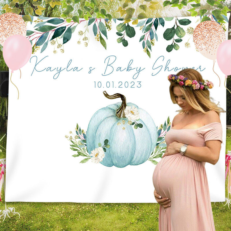 Lofaris Personalized Blue Pumpkin Baby Shower Backdrop Decor