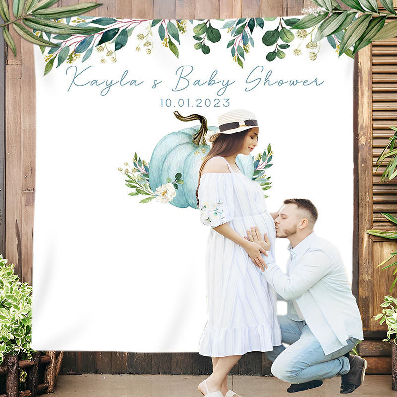 Lofaris Personalized Blue Pumpkin Baby Shower Backdrop Decor