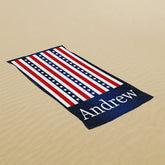 Lofaris Personalized Blue White Stripe Beach Towel with Name