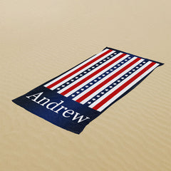 Lofaris Personalized Blue White Stripe Beach Towel with Name