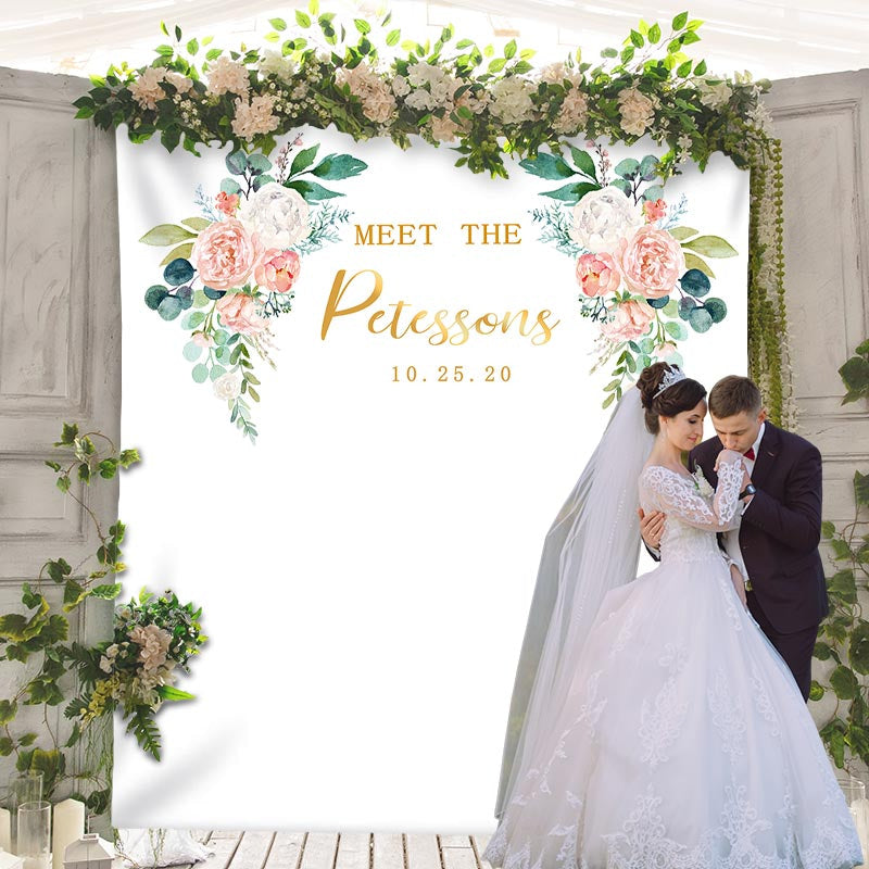 Lofaris Personalized Blush Floral Wedding Backdrop Decorations