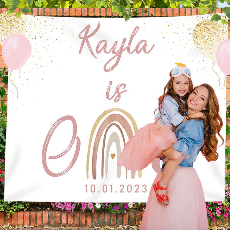 Lofaris Personalized Blush Rainbow Birthday Backdrop Decor