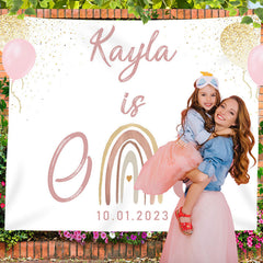 Lofaris Personalized Blush Rainbow Birthday Backdrop Decor