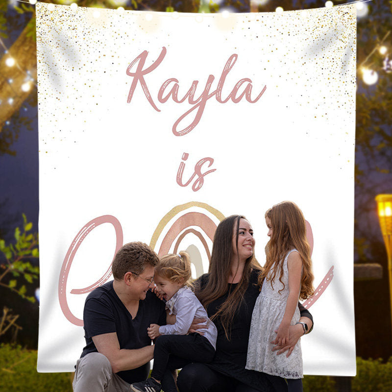 Lofaris Personalized Blush Rainbow Birthday Backdrop Decor