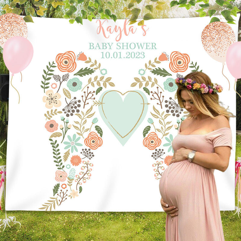 Lofaris Personalized Boho Angel Wings Baby Shower Backdrop