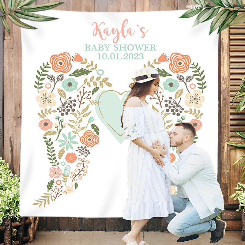 Lofaris Personalized Boho Angel Wings Baby Shower Backdrop
