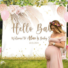 Lofaris Personalized Boho Floral Hello Baby Shower Backdrop