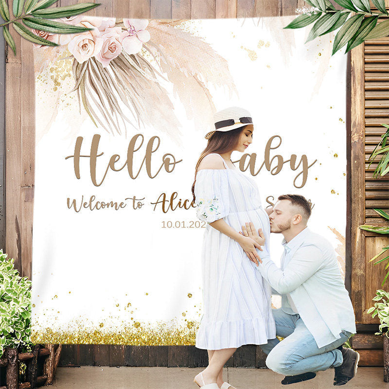 Lofaris Personalized Boho Floral Hello Baby Shower Backdrop