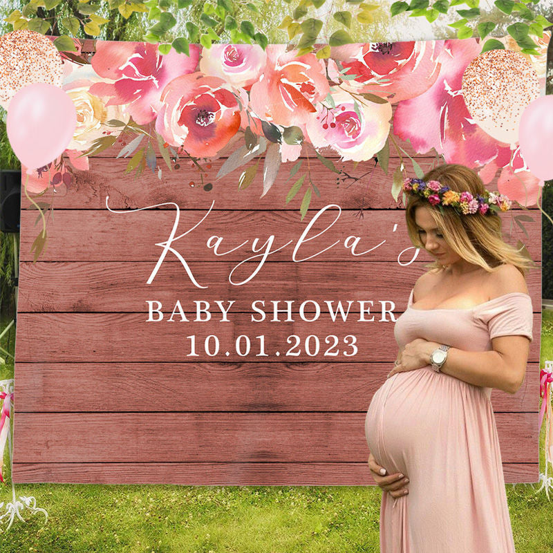 Lofaris Personalized Boho Floral Wood Baby Shower Backdrop