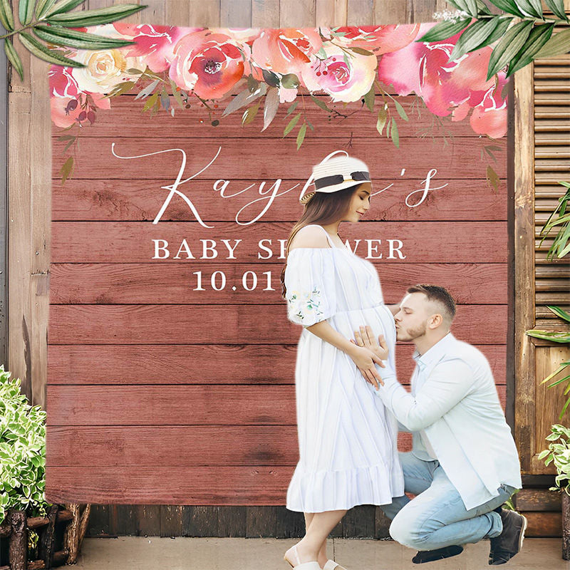 Lofaris Personalized Boho Floral Wood Baby Shower Backdrop