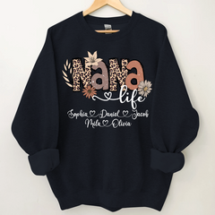 Lofaris Personalized Boho Flower Leopard Nana Kids Sweatshirt