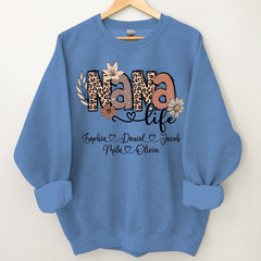 Lofaris Personalized Boho Flower Leopard Nana Kids Sweatshirt