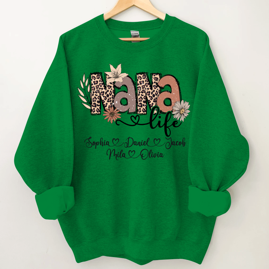 Lofaris Personalized Boho Flower Leopard Nana Kids Sweatshirt