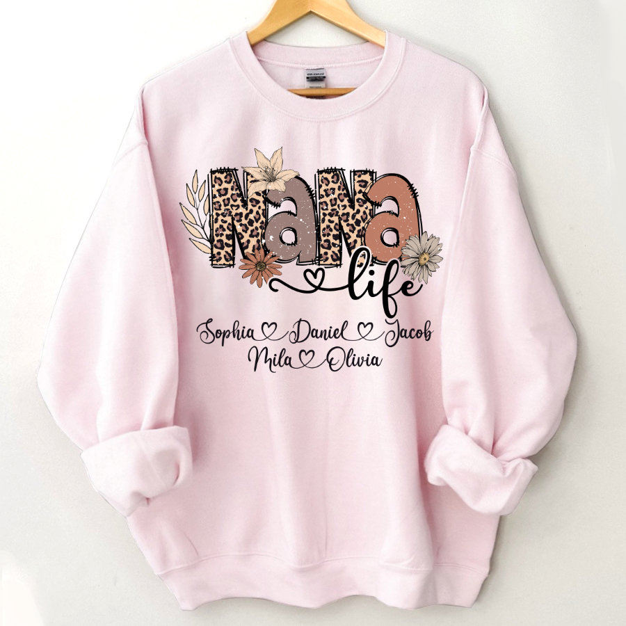 Lofaris Personalized Boho Flower Leopard Nana Kids Sweatshirt