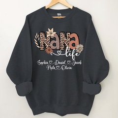 Lofaris Personalized Boho Flower Leopard Nana Kids Sweatshirt