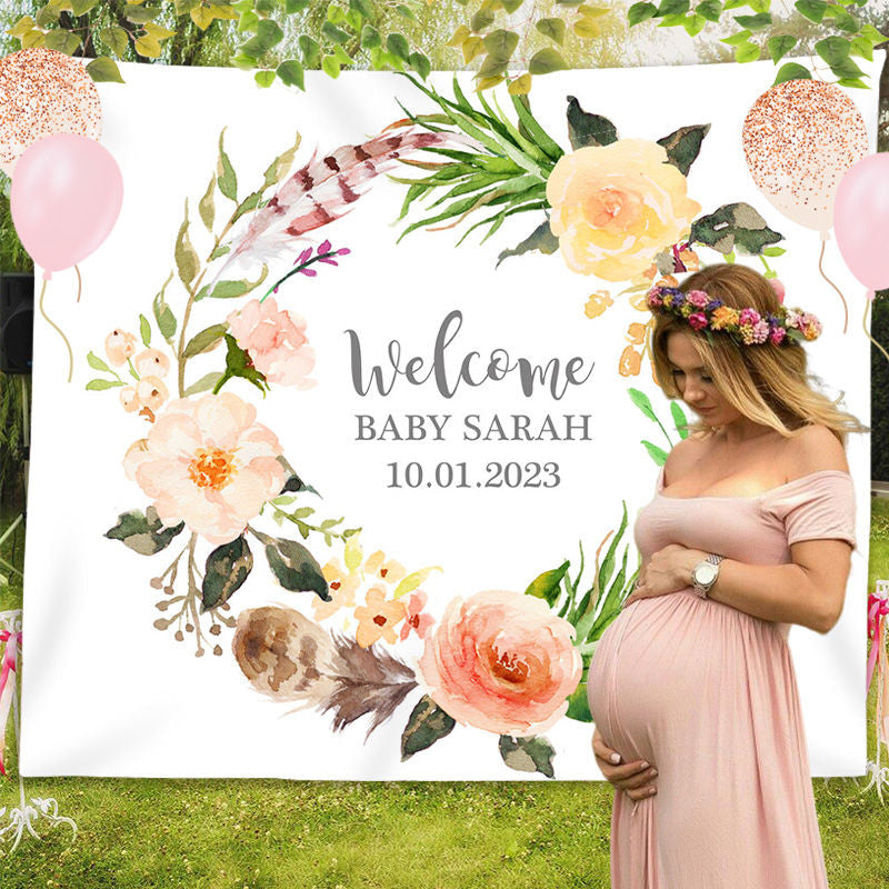 Lofaris Personalized Boho Flowers Baby Shower Backdrop