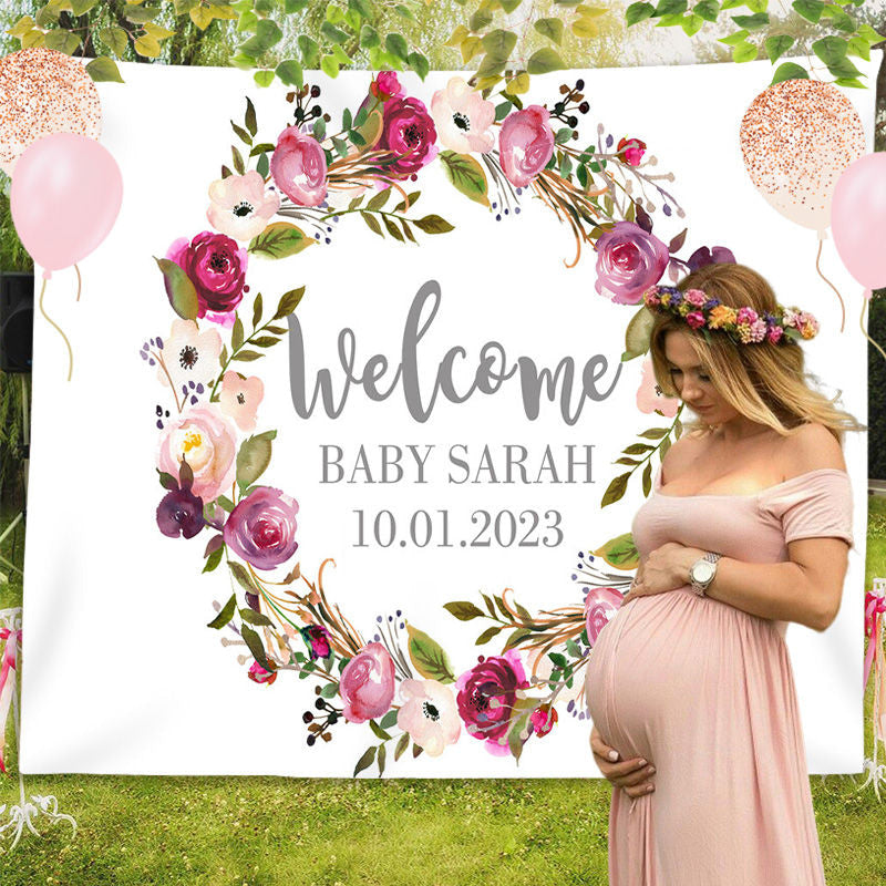 Lofaris Personalized Boho Flowers Photo Baby Shower Backdrop