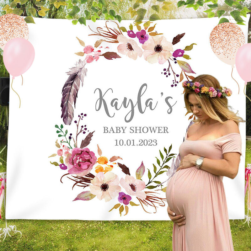 Lofaris Personalized Boho Photo Flowers Baby Shower Backdrop