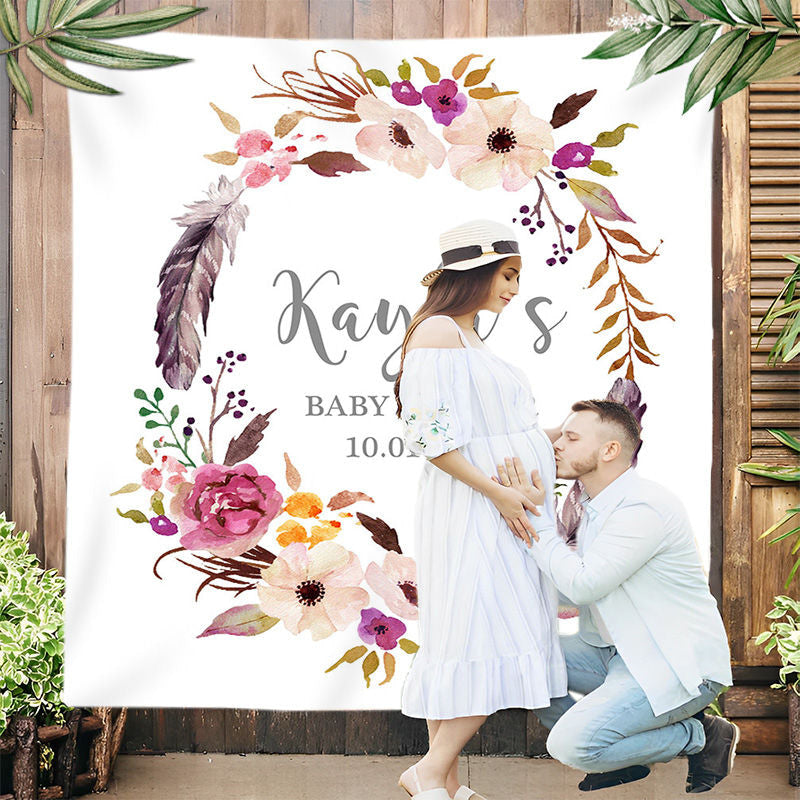 Lofaris Personalized Boho Photo Flowers Baby Shower Backdrop