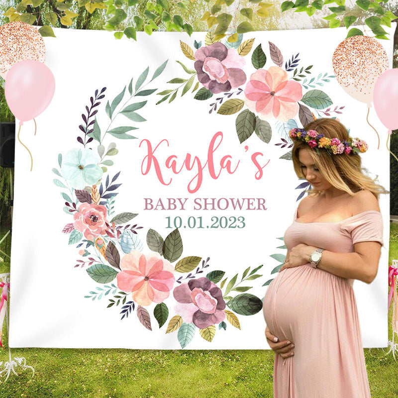 Lofaris Personalized Boho Watercolor Flower Baby Shower Backdrop