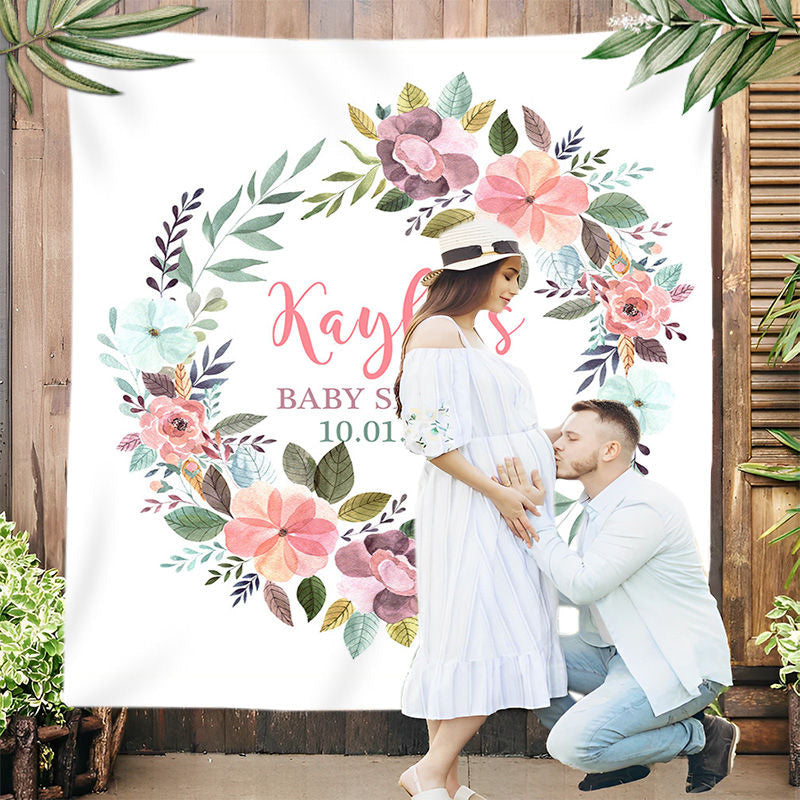 Lofaris Personalized Boho Watercolor Flower Baby Shower Backdrop