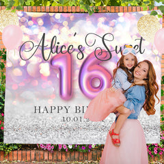 Lofaris Personalized Bokeh Light Sweet 16 Birthday Backdrop