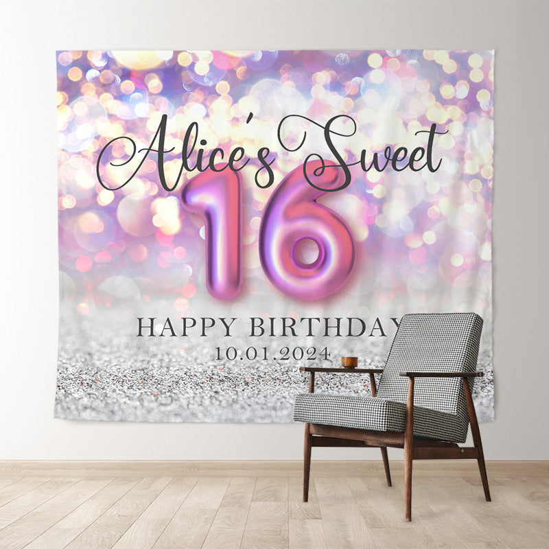 Lofaris Personalized Bokeh Light Sweet 16 Birthday Backdrop