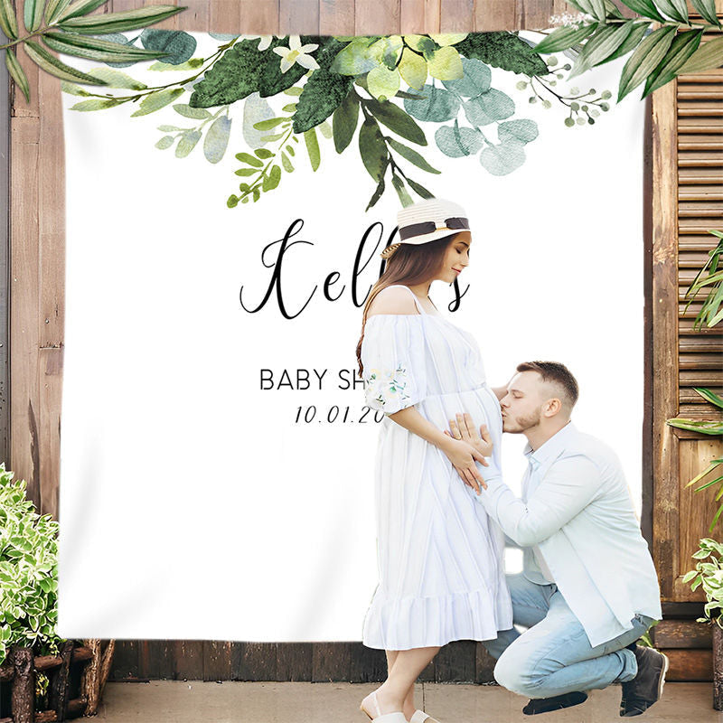 Lofaris Personalized Botanical Baby Shower Backdrop Banner