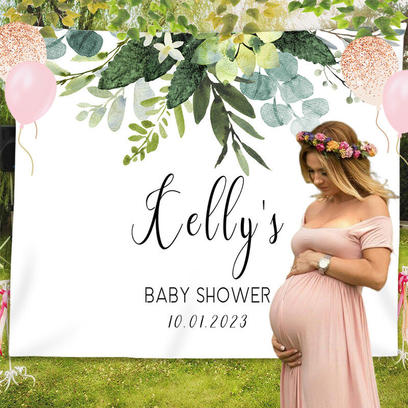 Lofaris Personalized Botanical Baby Shower Backdrop Banner