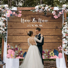 Lofaris Personalized Brown Wooden Floral Wedding Backdrop