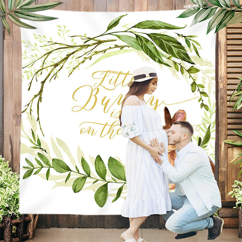 Lofaris Personalized Bunny Greenery Baby Shower Backdrop