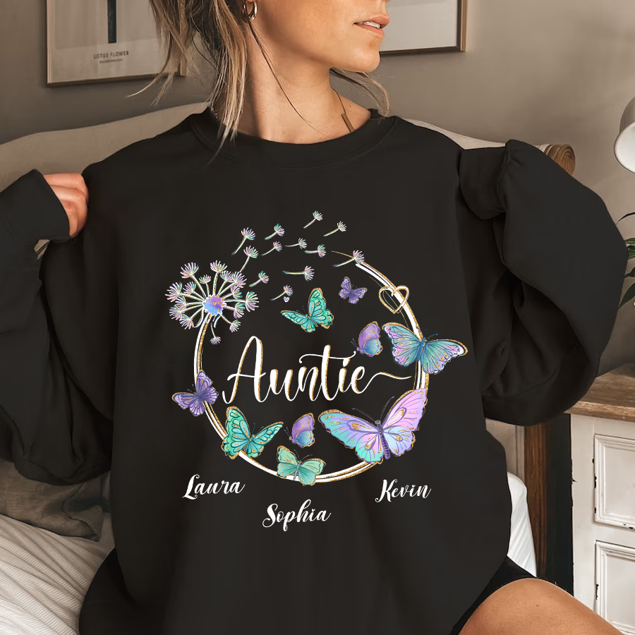 Lofaris Personalized Butterfly Dandelion Auntie Sweatshirt