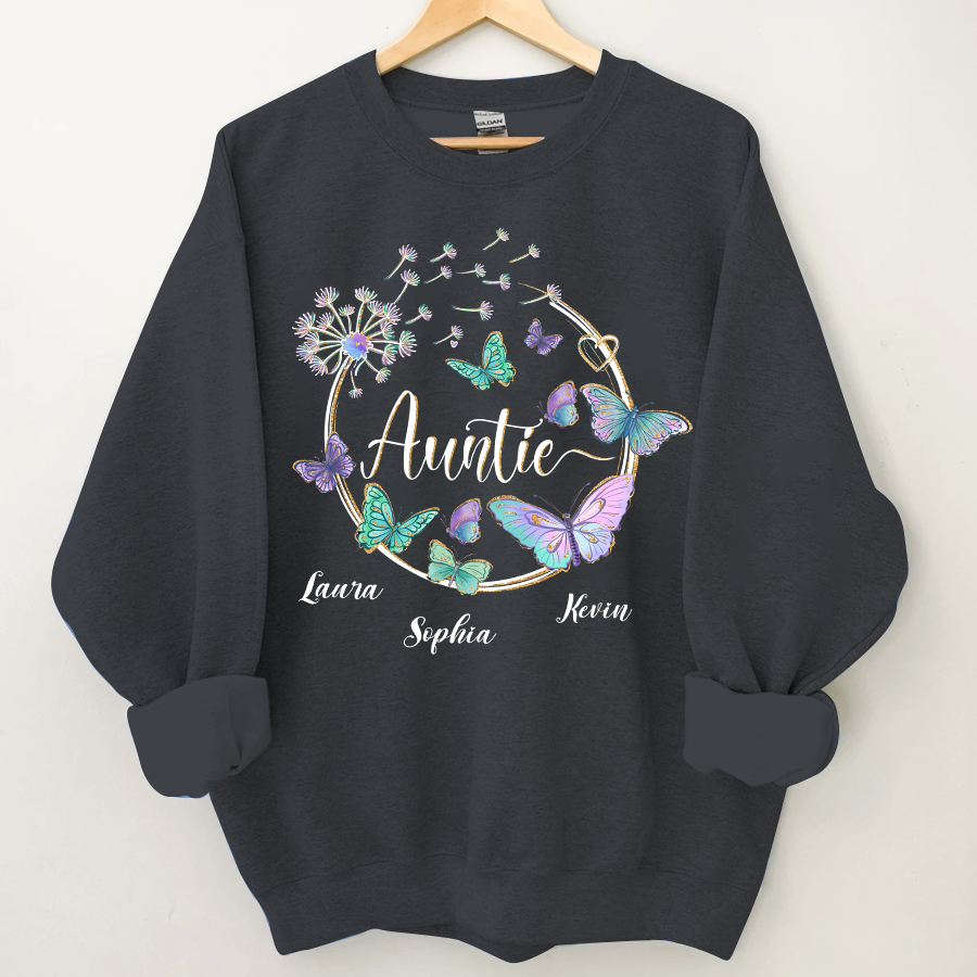 Lofaris Personalized Butterfly Dandelion Auntie Sweatshirt