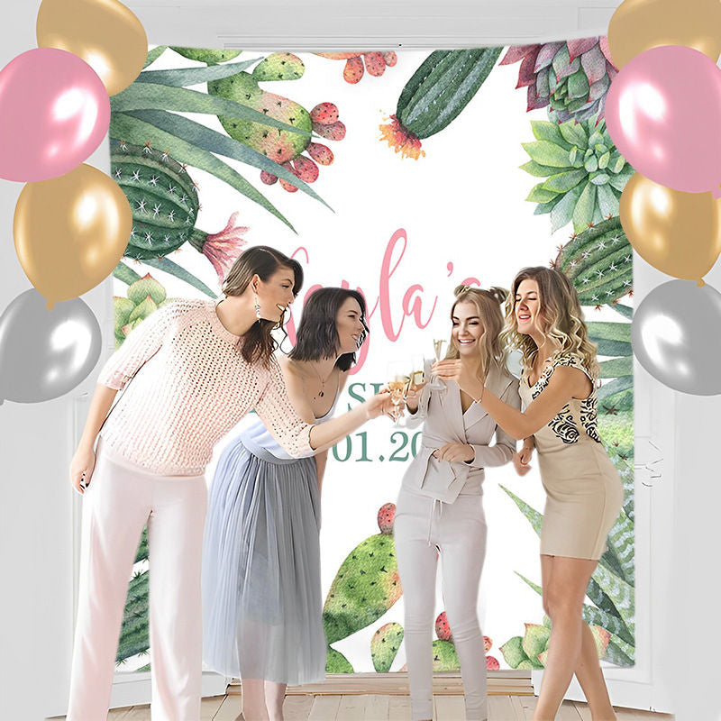 Lofaris Personalized Cactus Boho Baby Shower Backdrop