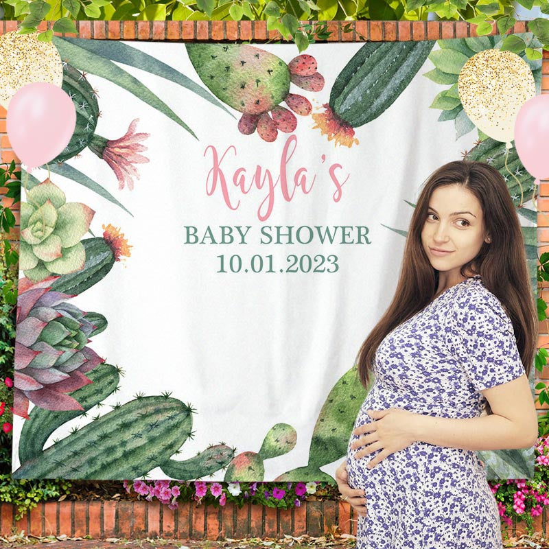 Lofaris Personalized Cactus Boho Baby Shower Backdrop