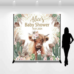 Lofaris Personalized Cactus Floral Cow Baby Shower Backdrop