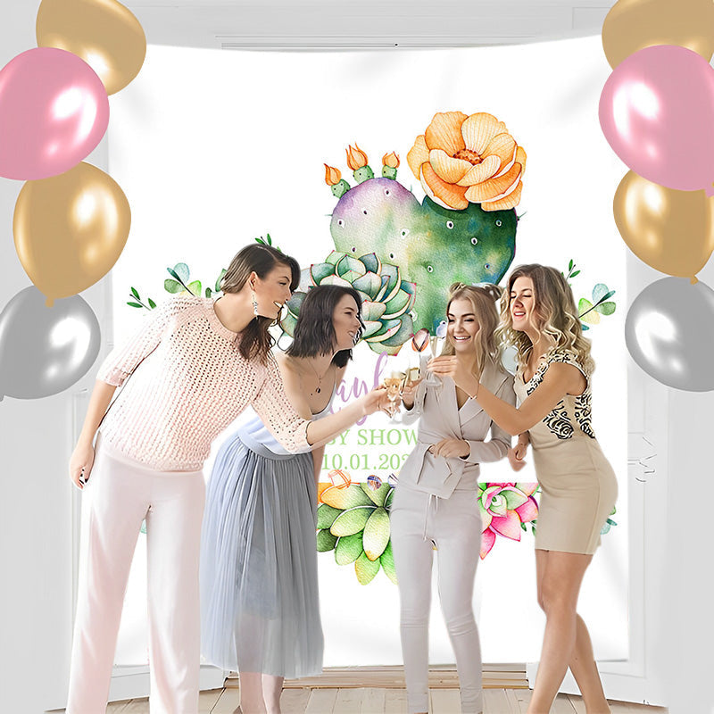 Lofaris Personalized Cactus Succulent Baby Shower Backdrop